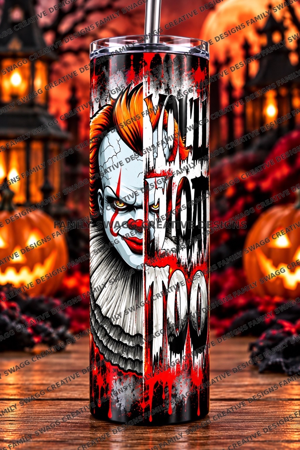 Red black and white horror clown tumbler